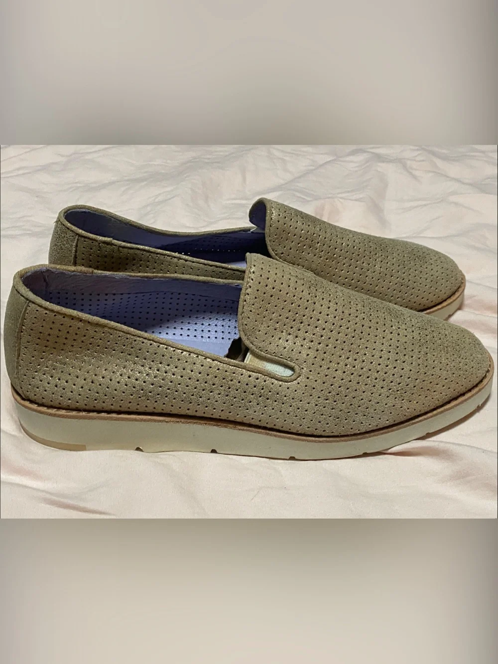 Johnston & Murphy Gold tone Perforated Suede Slip-On Loafers